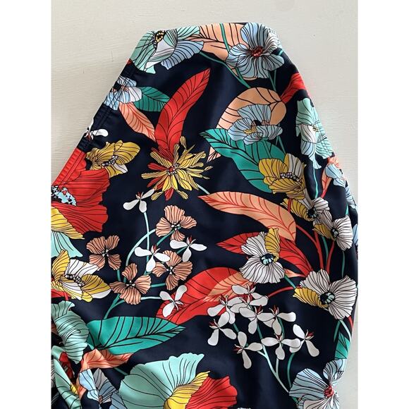Ellen Tracy Keyhole High Neck One Piece Swimsuit Tropical Floral Size 6 Ruching - Picture 14 of 16